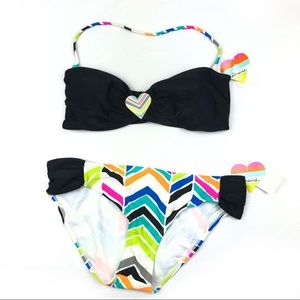 RAISINS L bikini bandeau swimsuit 2 piece black
